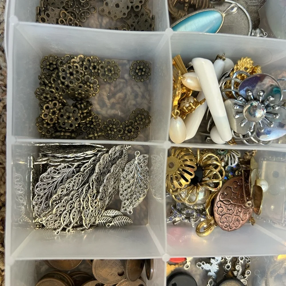 HUGE collection jewelry making supplies pendants spacers vintage spoons pennies